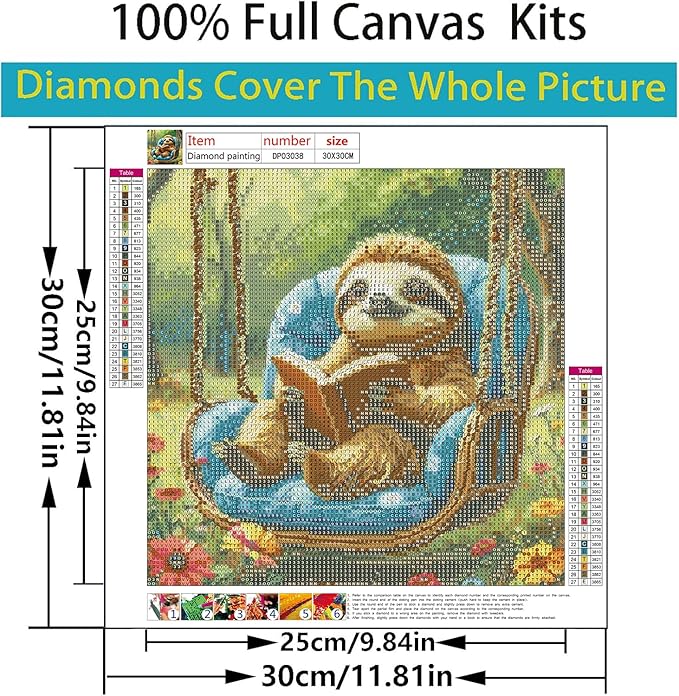 ARPADAMO Square Diamond Art Kits for Adults-Sloth Square Drill Diamond Painting,Square Diamond Art,DIY Animal Gem Art Kits for Adults and Crafts for Gifts and Home Wall Decor 12x12inch