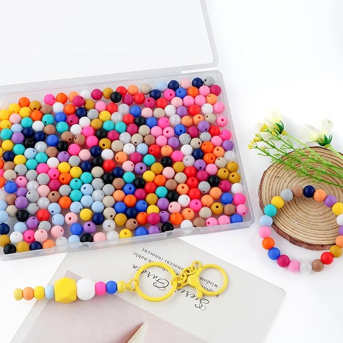 300Pcs 9mm Silicone Beads for Keychain Making and Bracelet Making,20 Colors Round Silicone Beads for Pens（Multicolor）