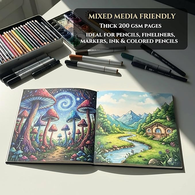 veway compact square sketchbook 7.5” x 7.5”, 200 gsm acid-free mixed media art journal for artists with vegan leather cover, lay-flat binding, 120 pages & gift box