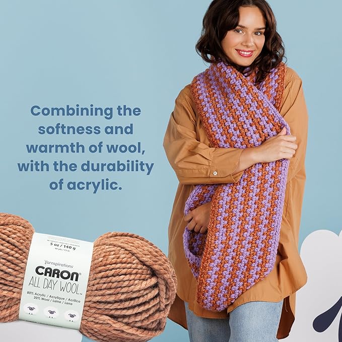 Caron All Day Wool Mulberry Yarn - 3 Pack of 170g/6oz - 80% Acrylic 20% Wool - # 6 Super Bulky - 108 Yards - Knitting/Crochet