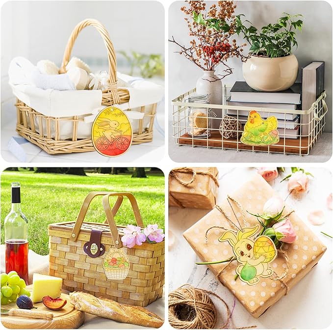 80PCS Wooden Easter Ornaments to Paint, 10 Styles DIY Blank Unfinished Wood Egg Cutouts Ornament for Crafts Hanging Decorations Happy Easter Hallow Egg Rabbit Bunny Butterfly Flower Hen