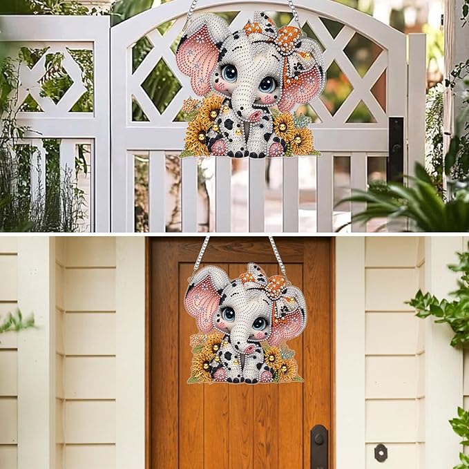 MXJSUA Elephant Diamond Art Hanging Kits for Adults Beginners, Crystal Diamond Suncatchers, Special Shape Diamond Painting Pendant Window Ornament for Home Garden Door Wall Decor