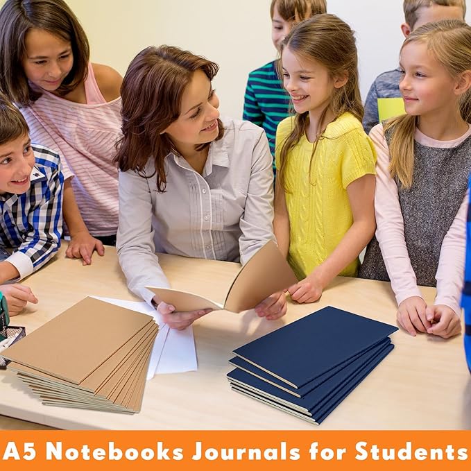 mimorou 100 pcs journals notebooks bulk - kraft softcover a5 small notebooks 5.5 inch x 8.3 inch notepads with 60 page 30 sheet for writing sketch travel office supplies(brown, navy,lined)