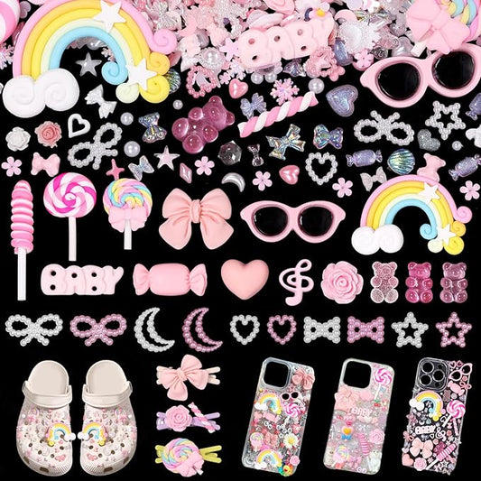 Anower Junk Case Charms Kit, Junk Phone Cases Charm, Flatback Cartoon Lollipop Candy Bear Flower Cute Slime Charms for DIY Crafts, Scrapbooking, Jewelry Making