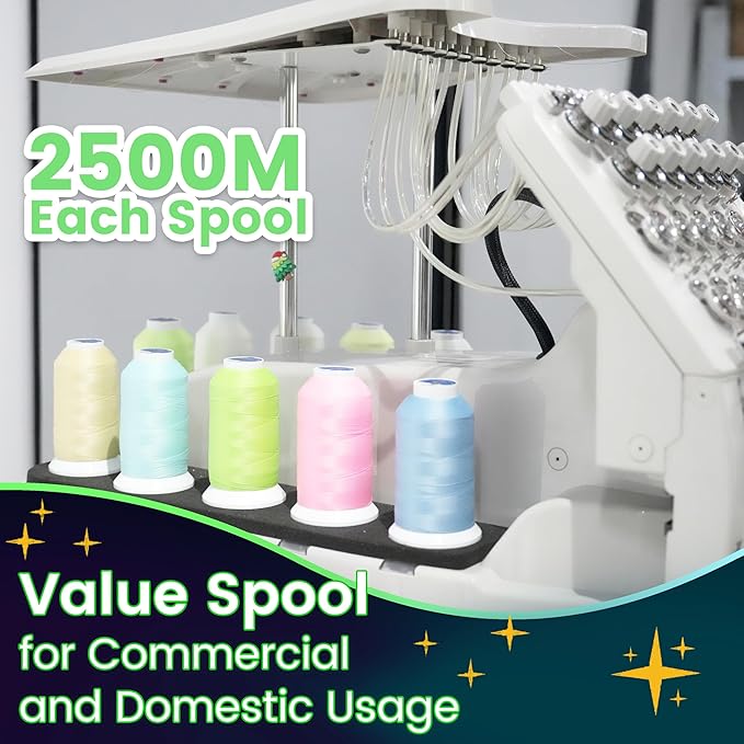 New brothread Single Huge Spool Luminary Glow in The Dark Embroidery Machine Thread Kit 30WT 2500M(2735Y) Each Spool for Embroidery, Quilting, Sewing-G776