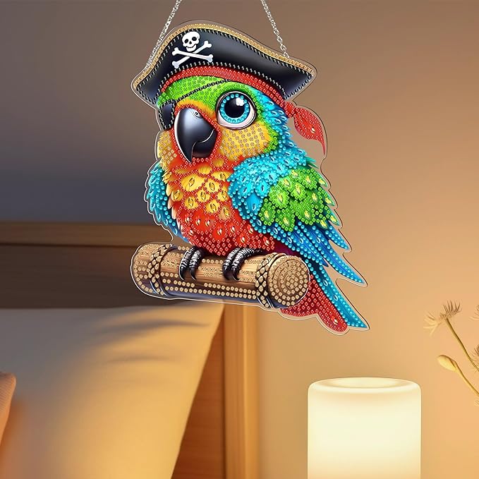 DIY Hanging Diamond Art Kit for Adult – 5D Gem Art Window & Wall Pendant, Acrylic Diamond Painting Ornament for Home & Garden Decoration (Corsair Bird)