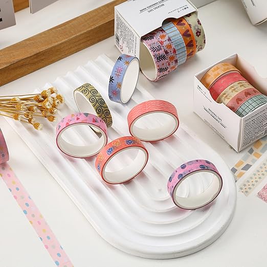YUBX Basic Washi Tape Set 30 Rolls Cute Patterns Decorative Skinny Slim Masking Tapes for Arts, DIY Crafts, Journals, Planners, Scrapbook, Wrapping (Sweety Two)