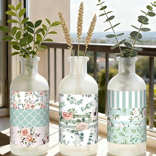 12 Rolls Watercolor Floral Washi Tape Set 15 mm Vintage Flower Decorative Masking Tape for Spring Arts DIY Craft Scrapbook Journal Supplies Gift Wrapping(Pink and Green,Spring)