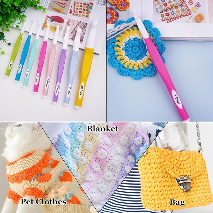 Hobekoee 9mm Large Crochet Hook,Big Crochet Hooks for Chunky Yarn,Extra Long Crochet Hooks with Soft Ergonomic Handle for Crocheting Yarn,Wool Roving