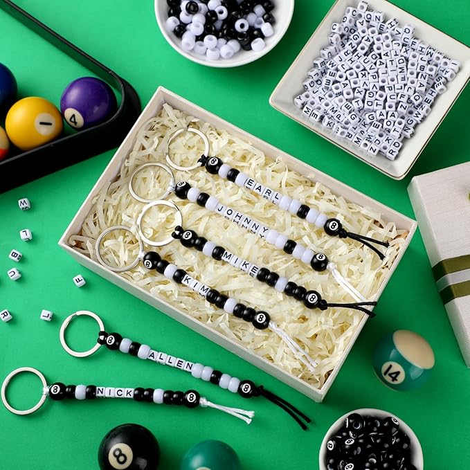 Landical 564 Pcs DIY Bead Keychain Kit Key Chain Making Craft Adjustable Letter Beads String Mama Sport Gift Alphabet Jewelry Backpack Accessories Holiday Party Favor(8 Ball,Black White)