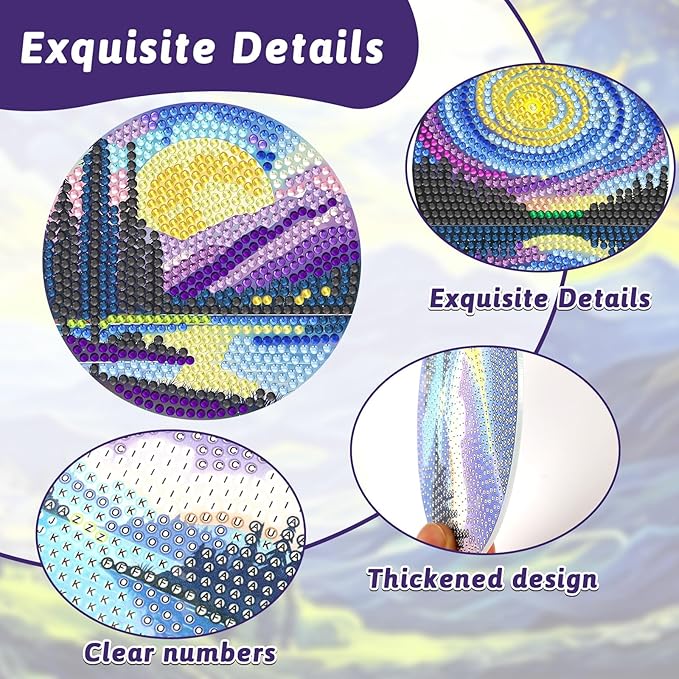 UPINS 8 Pcs Diamond Art Painting Coasters with Holder,Landscape DIY Diamond Art Paintings Coaster Kits Drink Coasters for Birthday Presents Beginners Craft Supplies Adults