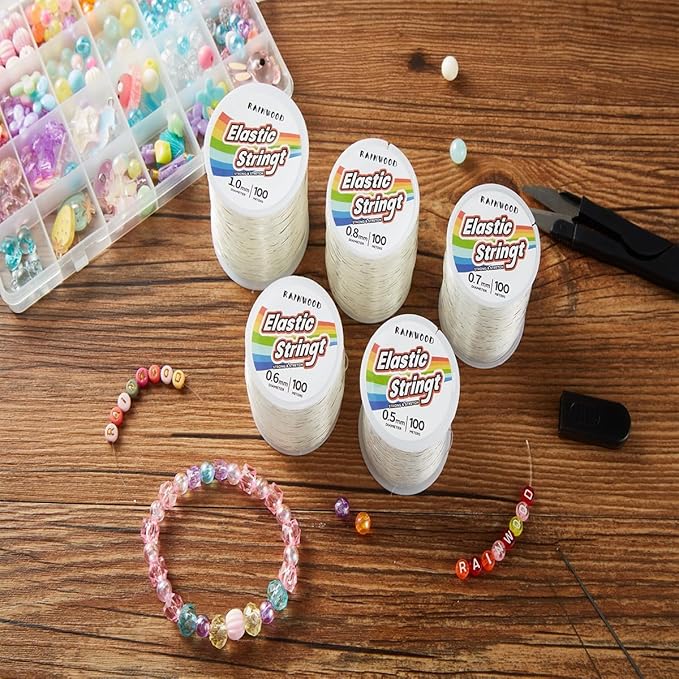Elastic Bracelet String Cord Kit: 2 Rolls of 200m (0.5mm) Clear Beaded Stretch Cord with Tools - Perfect for Bracelet Making and DIY Jewelry Projects!