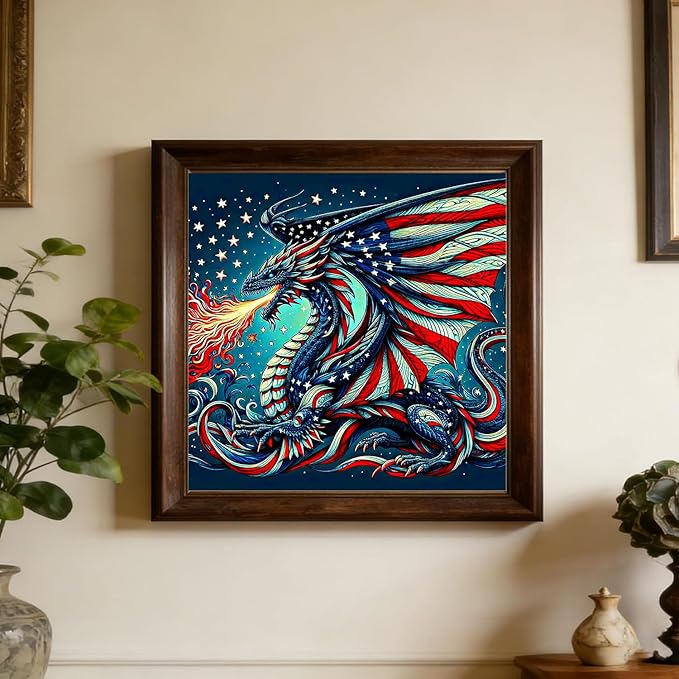 igoodom Independence Day Diamond Art Kits for Adults, July 4th Diamond Painting Kit, Full Drill Round Dragon Diamond Art Kits, DIY Gem Art and Crafts for Home Wall Decor Gift 14x14inch
