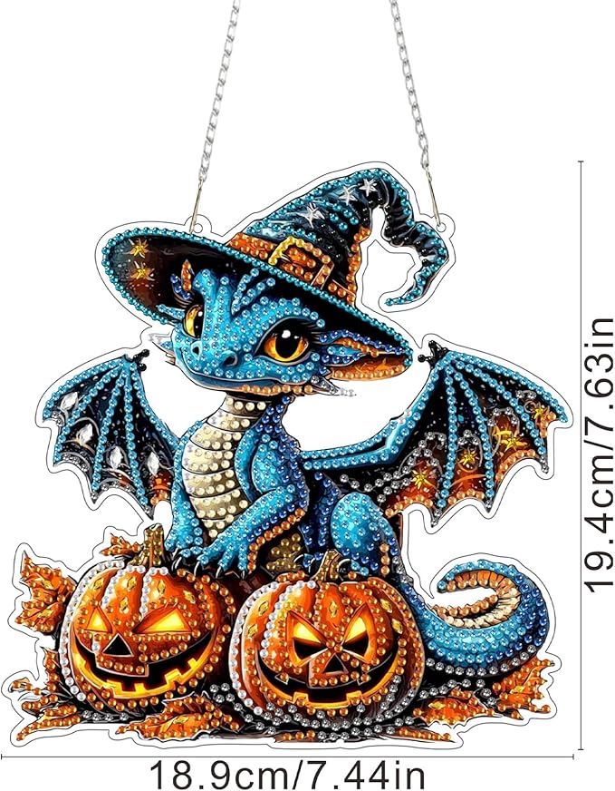 SENQAO Dragon Diamond Art Hanging Kits for Adults, Acrylic Diamonds Painting Pendant Board Kit Halloween Pumpkin, Diamond Art Painting Window Pendants Home Garden Wall Hanging Kits Hanging Ornament