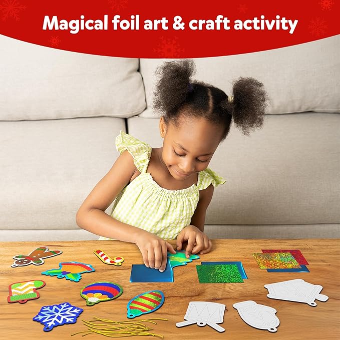 skillmatics foil fun - christmas ornaments, mess free art for kids, festive holiday craft kits, diy decor creative activity, gifts for girls & boys ages 4, 5, 6, 7, 8, 9, and up