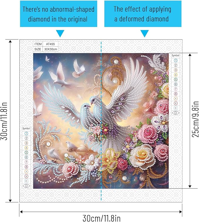 AiYuanzsh Diamond Art Painting Kits for Adults, 5D Special Shape Diamond Art Kits for Beginners, Crystal Rhinestones Diamond Painting for Home Wall Decoration Gift 12×12 inch, Happy White Dove