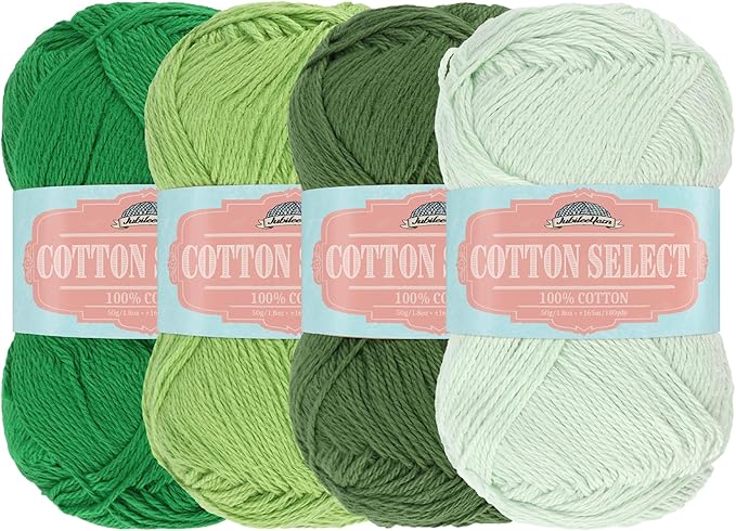 JubileeYarn Cotton Select Yarn - 50g/Skein Sport Weight - Shades of Green - 4 Skeins