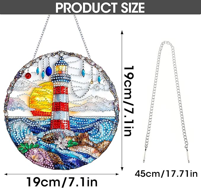SKRYUIE Lighthouse Hanging Diamond Art Kits for Adults Pendant Suncatcher, Special Shaped Crystal DIY Pearl Diamond Painting Kit, Gift for Mother Spring Summer Window Wreath Decor 3.35 x 3.15 Inch A18
