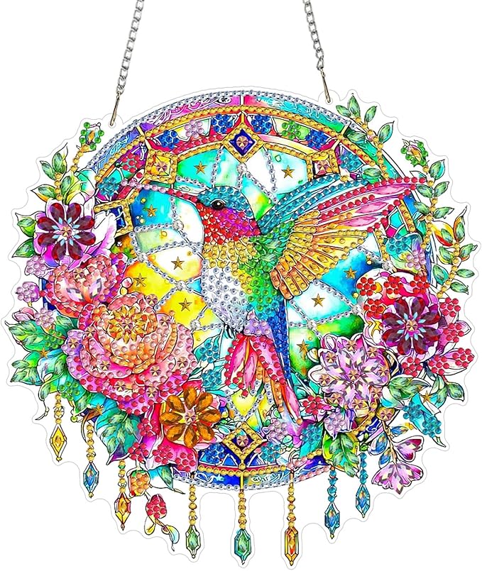 MAXBYE Hanging Diamond Art Kits for Adults Hummingbird, Special Crystal Double Sided Pendant DIY Diamond Art Painting Kits for Beginners Gift Wall Home Decoration