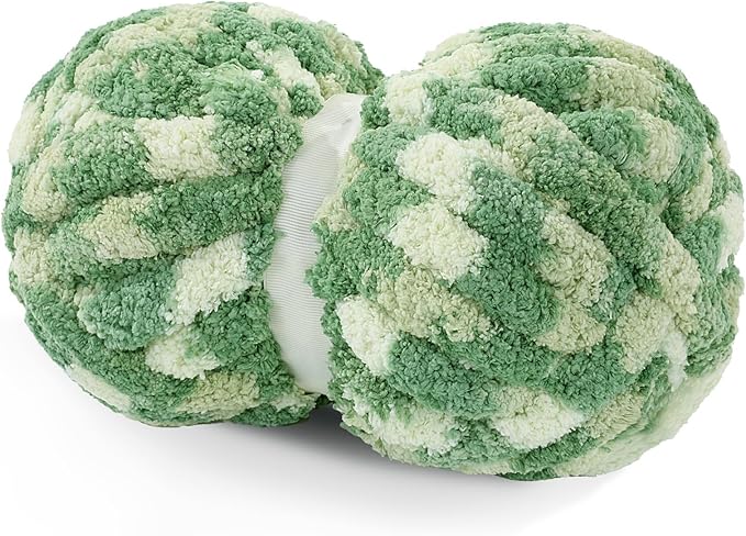 HOMBYS Chunky Tie Dye Mix Chenille Yarn for Hand Knitting, Super Bulky Jumbo Yarn for Crocheting, 3/4" Thick Soft Plush Yarn for Blankets, 8 Skein Pack (26 yds / 7.5 oz Each) Green