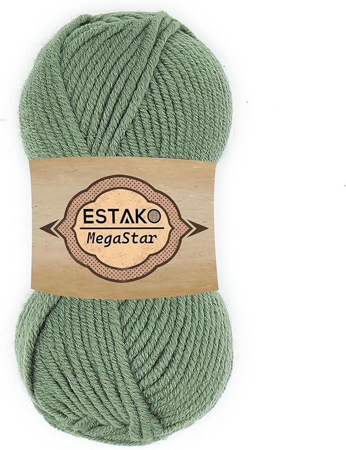 Estako Megastar, 75% Acrylic 25% Wool Yarn, Soft, Chunky Bulky Weight #5 for Crochet and Knitting 3.52 Oz (100g) / 120 Yrds (110m) (64067 - Grass)