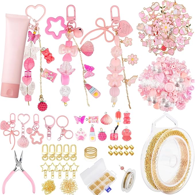 Ecoofor 249Pcs Keychain Making Kit for Kids & Adults – Includes 15 Keychain Clips, 16.4 Feet Chains, 100 Charms, Beading Accessories, Jewelry Pliers – DIY Bag Charms & Jewelry Craft Kit Supplies