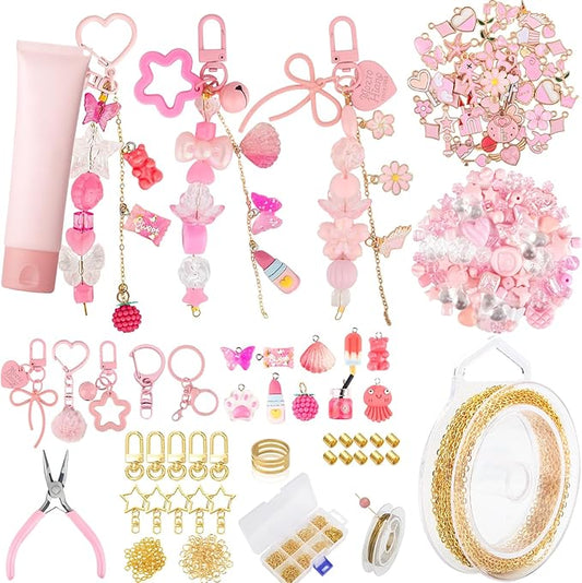 Ecoofor 249Pcs Keychain Making Kit for Kids & Adults – Includes 15 Keychain Clips, 16.4 Feet Chains, 100 Charms, Beading Accessories, Jewelry Pliers – DIY Bag Charms & Jewelry Craft Kit Supplies