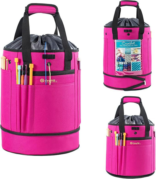 Expandable Yarn Storage Organizer, Crochet Bag & Yarn Tote with Zipper Closure, Yarn Holder for Crocheting and Knitting for Yarn Skeins, Hooks, Needles,Accessories – Gift for Crafters