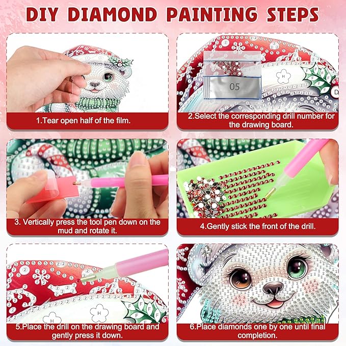 DOMROM Bear Diamond Art Hanging Kits for Adults Beginners, Christmas Special Shaped Crystal Diamond Painting Bear Pendant, DIY Diamond Art Suncatchers Animals for Home Garden Wall Decor Gift