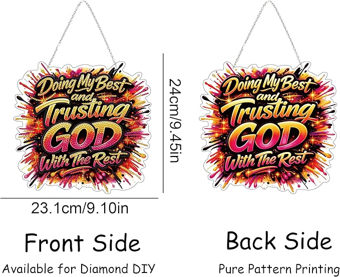 DIY Hanging 5D Diamond Art Kit for Adult – Gem Art Window & Wall Pendant, Acrylic Diamond Painting Ornament for Home & Garden Decoration (Doing My Best)