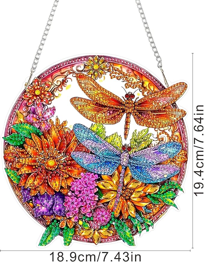SENQAO Dragonfly Diamond Art Hanging Kit for Adult, Special Shaped Rhinestone, DIY Acrylic 5D Diamond Art Painting Window Pendants Home Garden Wall Hanging Kits Hanging Ornament