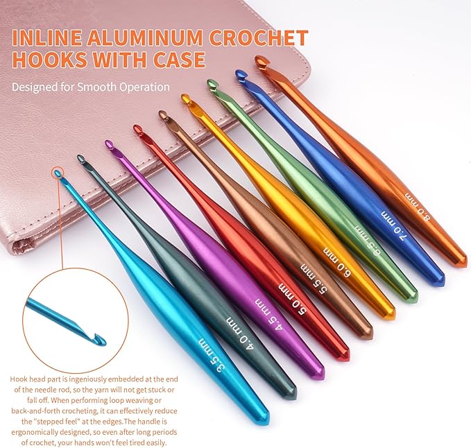 BsHooker 4mm Inline Crochet Hook Ergonomic Aluminum Crochet Hook with Case Crochet Needles for Arthritic Hands,Crcohet Gift for Beginner