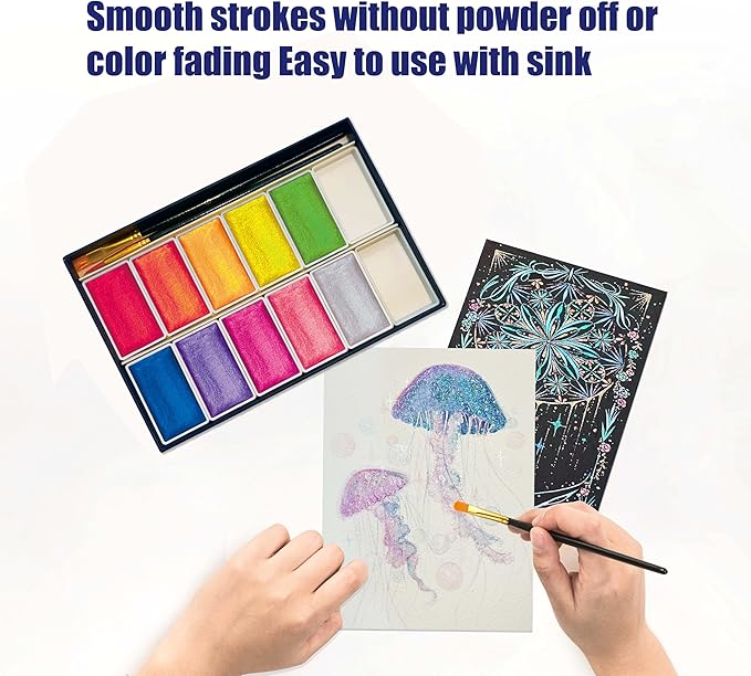 6ML Shimmer Watercolor Paint Set, 10 Colors Glitter Metallic Watercolour Painting Sets, Solid Pearl Water Color Paints for Artists, Amateur Hobbyists and Painting (10 Colours)