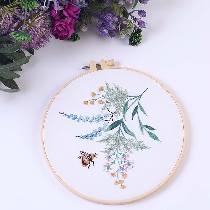 reewisly 3ps embroidery starter kit patterns, diy adult cross stitch kits beginner, including 3 plastic embroidery rings, 1 scissors, colored threads,needles and instructions