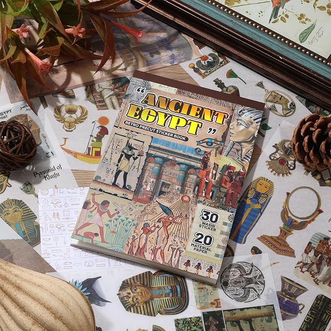 Ancient Ecypt Scrapbooking Stickers 400 Pre-Cut Washi Stickers & 20 Scrapbook Papers Vintage Mysterious Egyptian Aesthetic Sticker journaling Supplies