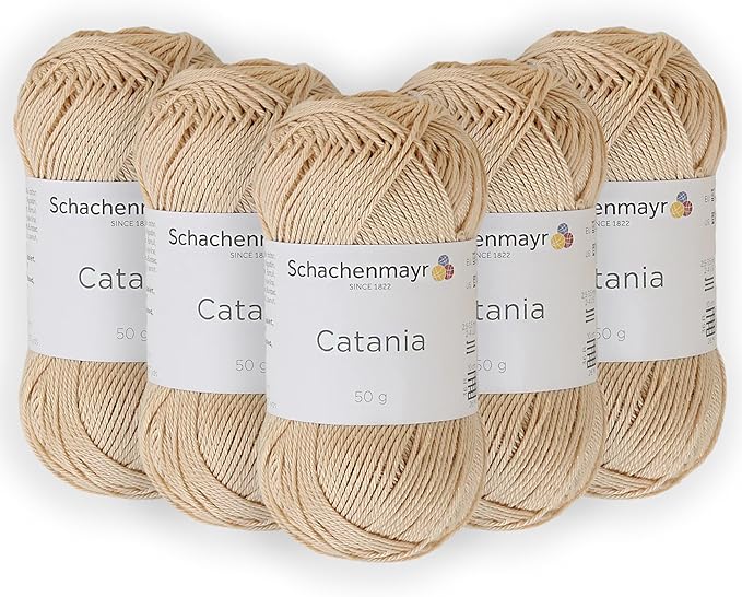 5 Skein/Pack Schachenmayr (SMC) Catania Originals Yarn, Each Ball 1.76 Oz (50gr) / 136 Yards (125 m), 100% Mercerized Cotton for Knitting and Crochet Yarn, Sport Weight, 404 - Sand