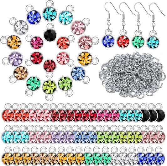 Sureio 80 Pieces Crystal Birthstone Charms with 200 Jump Ring Handmade DIY Beads Pendant Mixed Color Birthstones for Jewelry Making Round Charms for Bracelets Necklaces Jewelry Findings (Vivid Color)