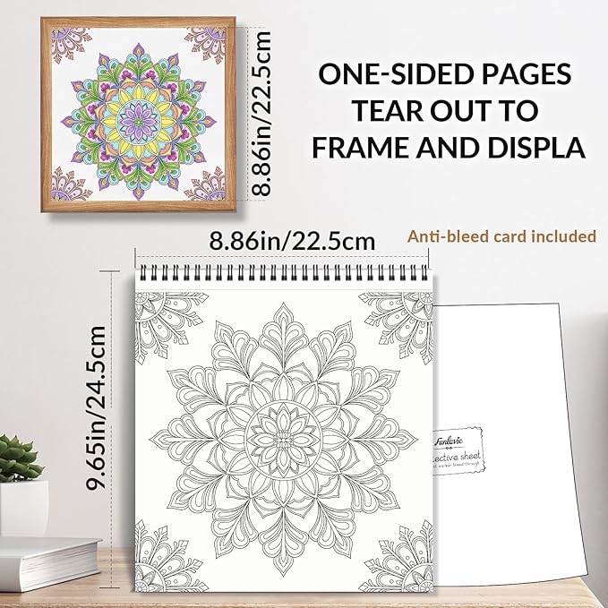 FUN LAVIE Adult Coloring Book - Mandala Coloring Books for Adults Relaxation and Teens Stress Relief, Large Print Spiral Bound Coloring Book for Women,Mandalas Style Mindfulness Stress-Free Patterns