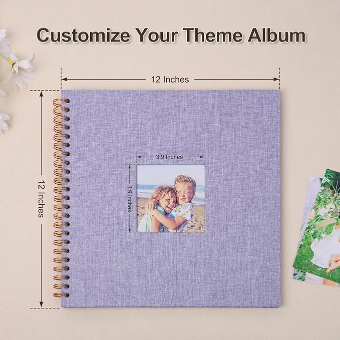 Scrapbook Photo Album 12x12 Inches 80 Pages Hardcover Kraft Paper Linen Cover Scrap Book Memory Book DIY Scrapbook Albums for Wedding Baby Boyfriend Travel Anniversary Family, Purple