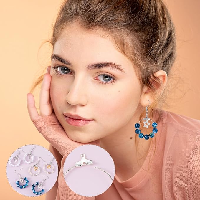 OIIKI 700pcs Hypoallergenic Earring Making Kit - Silver Plated Hooks, Beading Hoops, Clear Rubber Backs, Jump Rings