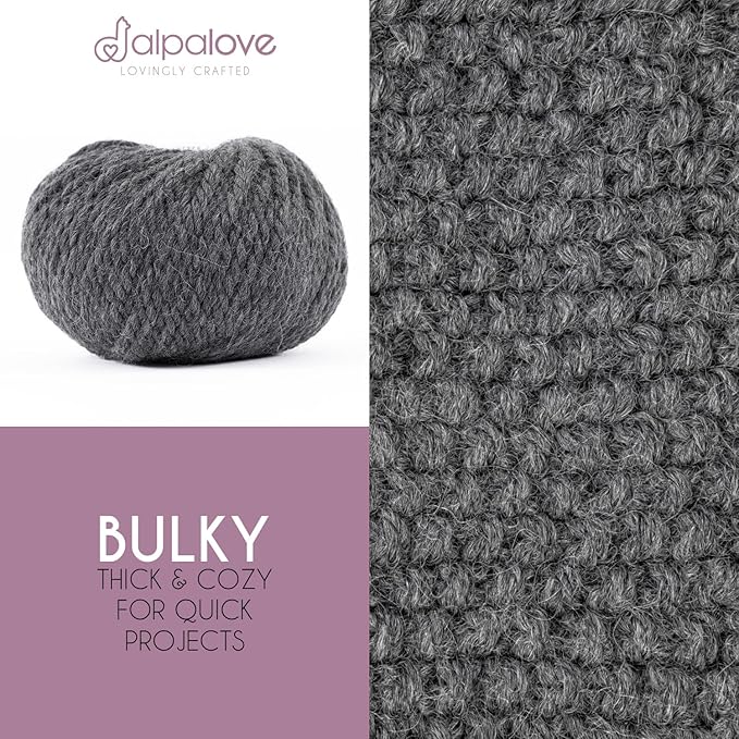 Bulky Set (6 x 1.75 oz) Super Soft Baby Alpaca Knitting Yarn Dark Gray 328 Yards