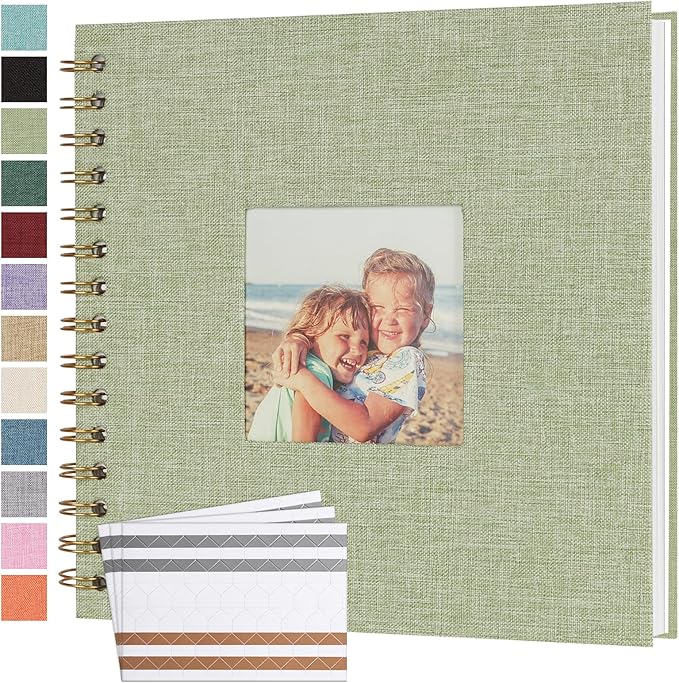 Scrapbook Photo Album 8x8 Inches 40 Pages Hardcover Kraft Paper Linen Cover Scrap Book Memory Book DIY Scrapbook Albums for Wedding Baby Boyfriend Travel Anniversary Family, GreenGrass
