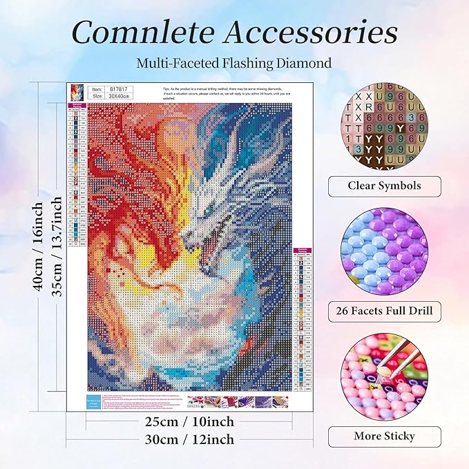 Camocin Diamond Art Kits for Adults Dragon, 5D Dragon Diamond Painting Kits for Adults Beginners, DIY Animals Full Round Dots Drill Gem Art Kit for Gift Home Wall Decor 12 x 16 Inch