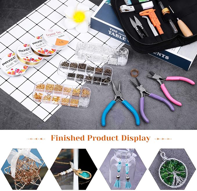 PAXCOO Jewelry Making Supplies Kit, Jewelry Making Kit with Jewelry Making Tools, Jewelry Wires and Jewelry Findings for Jewelry Making, Repair and Beading