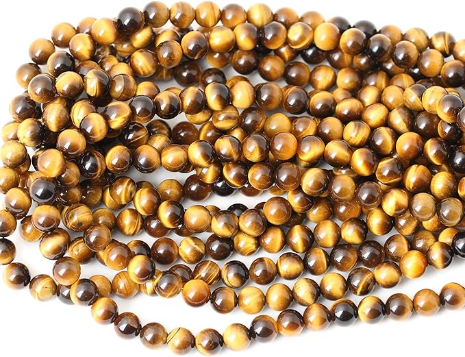cheavian 45pcs 8mm natural yellow tiger eye stone gemstone round loose beads for jewelry making diy findings 1 strand 15"