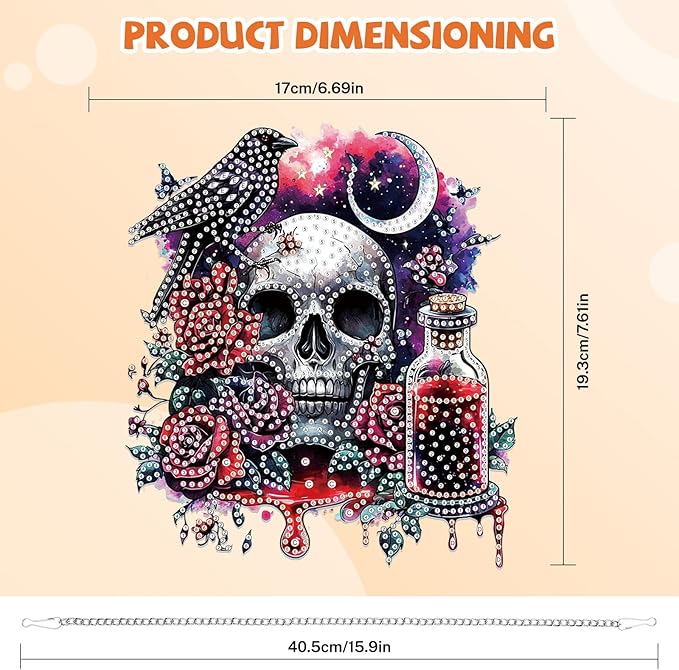 Bowetile Halloween Diamond Art Hanging Kits for Adults, Gothic Skull Diamond Art Suncatchers, 5D Special Shape Diamond Painting Pendant Window Ornament Gifts for Home Garden Door Wall Decor