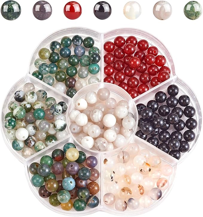 280 Pcs 6mm Beads for Jewelry Making, Natural Onyx Gemstone Beads, Round Beads 7 Style Colors Bead Kits for DIY Earrings Necklace Bracelet Jewelry Making (6MM, 7 Color Agate Beads)