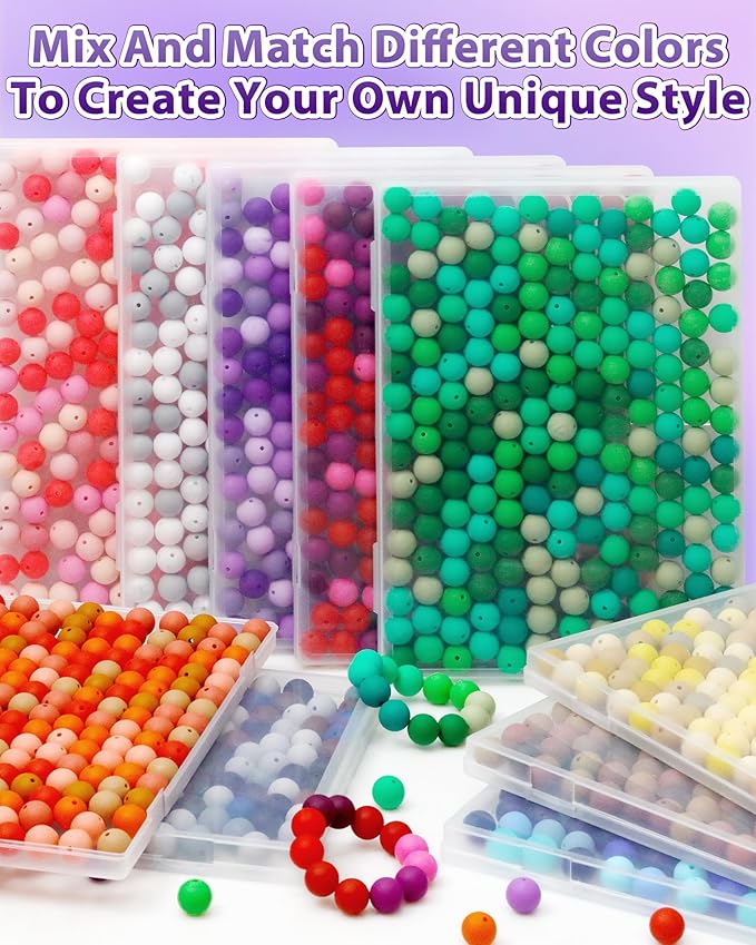 160pcs fiveizero 15mm silicone beads for keychain making - mixed color round rubber beads bulk, diy craft supplies for bracelets necklaces pens(purple)