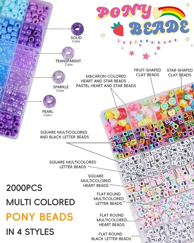 BestNow Pony Beads Bracelet Making Kit 48 Colors Friendship Bracelet Craft Kit with Alphabet Beads DIY Creative Gift for Bracelets Kandi for Girls boy Ages 6 7 8 9 10 11 12