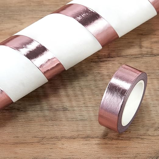 QDiShi Rose Gold washi Tape for Wall Decor Decorative,Foil Masking Tape Low Tack Self Adhesive Decorative Washi Tape Shiny Metallic Color washi Tape 0.59in x66FT